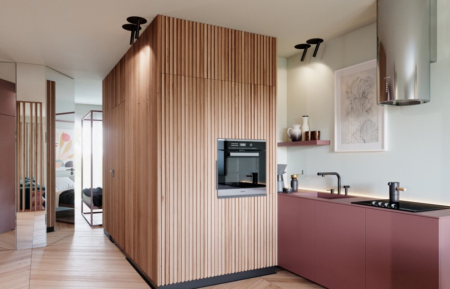 Sample arrangement of a 58 m2 apartment | kitchenette