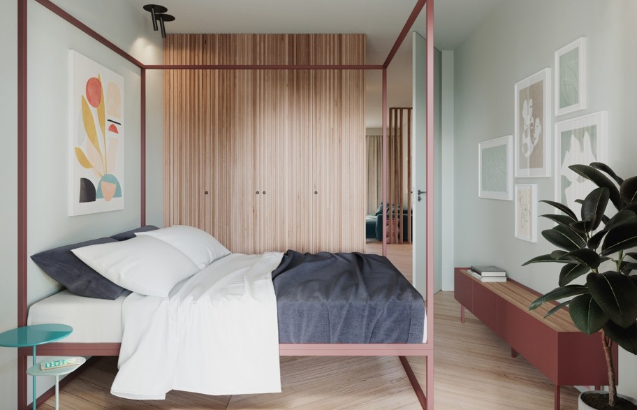 Sample arrangement of a 58 m2 apartment | bedroom